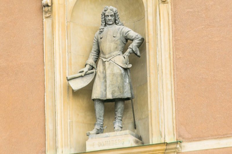 A statue of nobleman Erik Dahlbergh, seen in the Galma stan section of Stockholm.