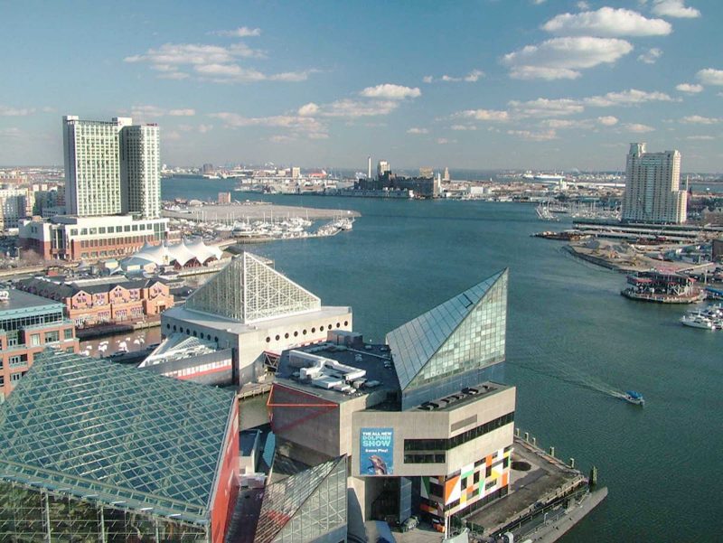 Catch the view from the 17th floor of the World Trade Center in Baltimore, Maryland.