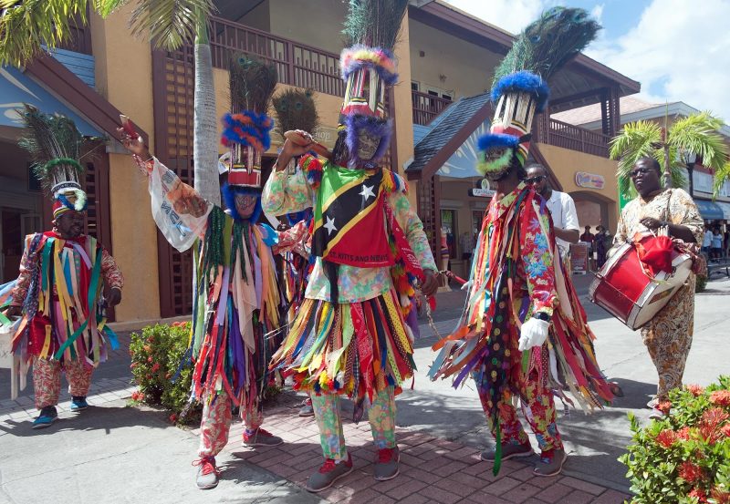 A festive street performance in St. Kitts and Nevis.