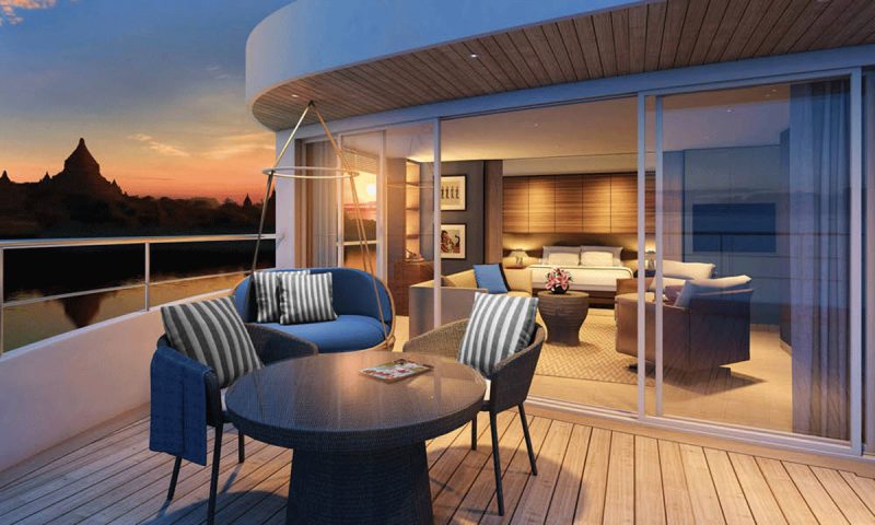A deck scene from the luxury river ship Scenic Aura (digital rendering).