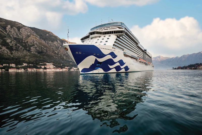 Sky Princess moored in Kotor Bay.