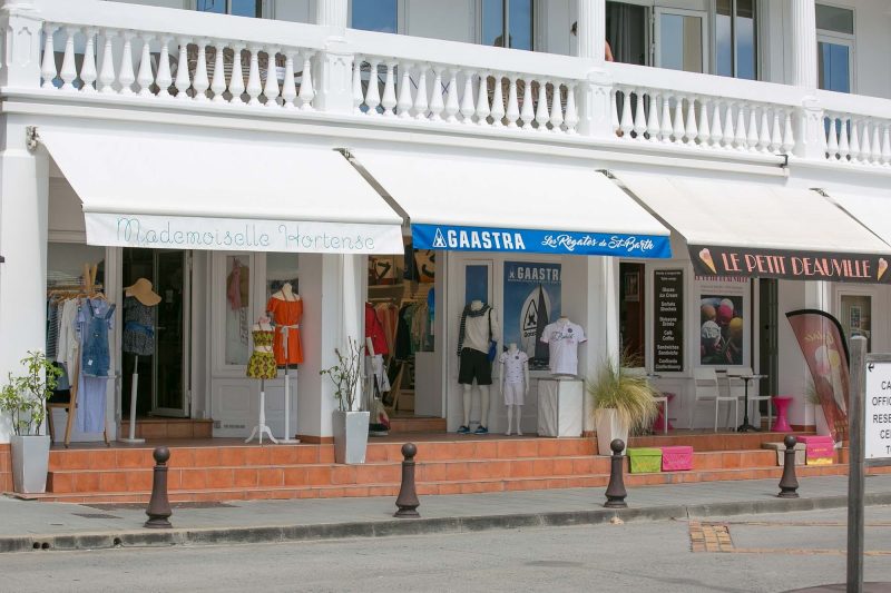 Boutique shops on the main street of Gustavia, St. Barts.