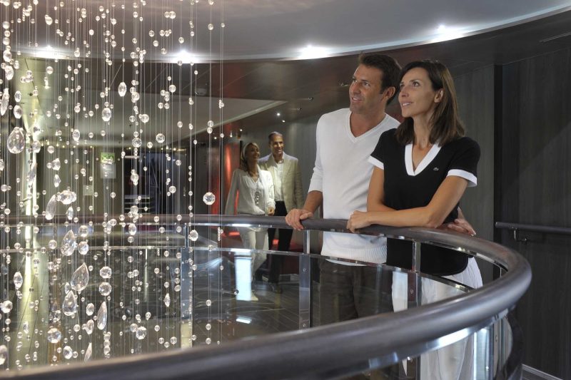 The stylish center artpiece on Ponant's luxury expedition ship Le Boreal.