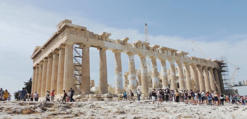 A side view of the Parthenon on the Acropolis in Athens. 