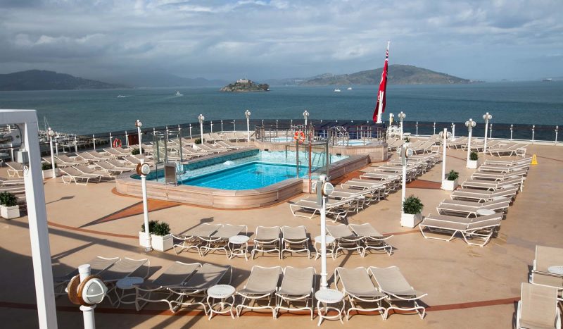 The pool on the Lido Deck of Cunard's Queen Eizabeth.