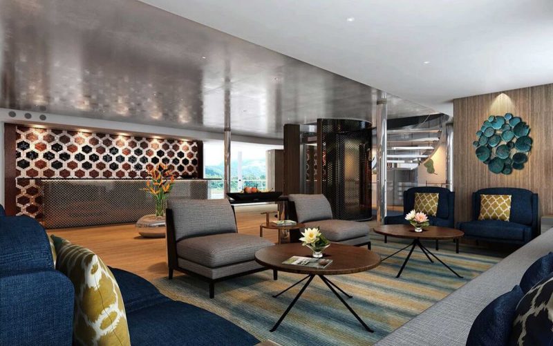 The lounge of Scenic Spirit, the new river ship that sails the Mekong River.