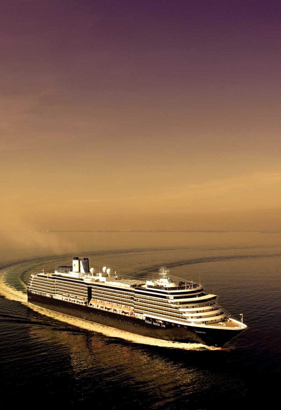 Aerial shot of the Noordam. The Holland America ship cruises to the Caribbean, Mediterranean, Adriatic, Alaska, the South Pacific, the Panama Canal and Vancouver.