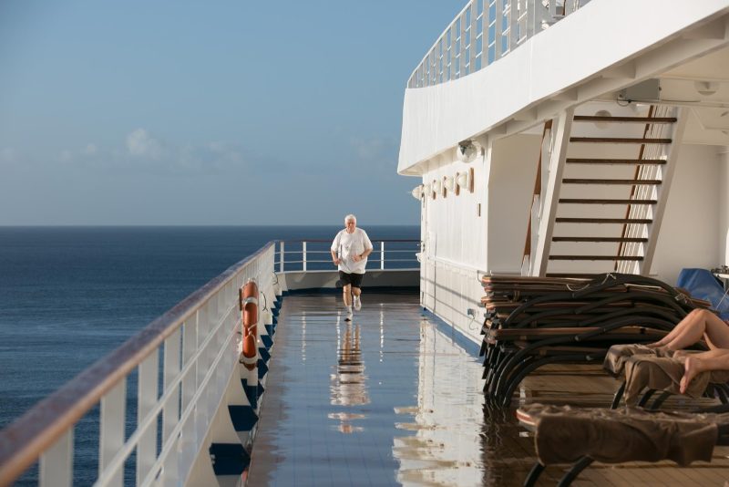 Keeping fit and getting plenty of morning sunshine on the main deck of Silver Spirit.