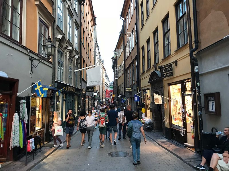 A  street with cobblestones dating to the 1500s in Gamla stan, the historic old town of Stockholm.
