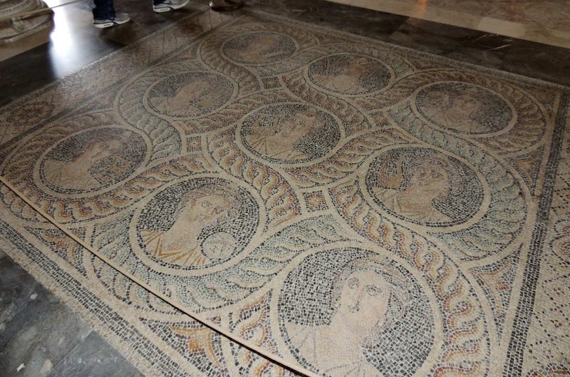 A mosaic on the floor in a historical site in Rhodes, Greece. 