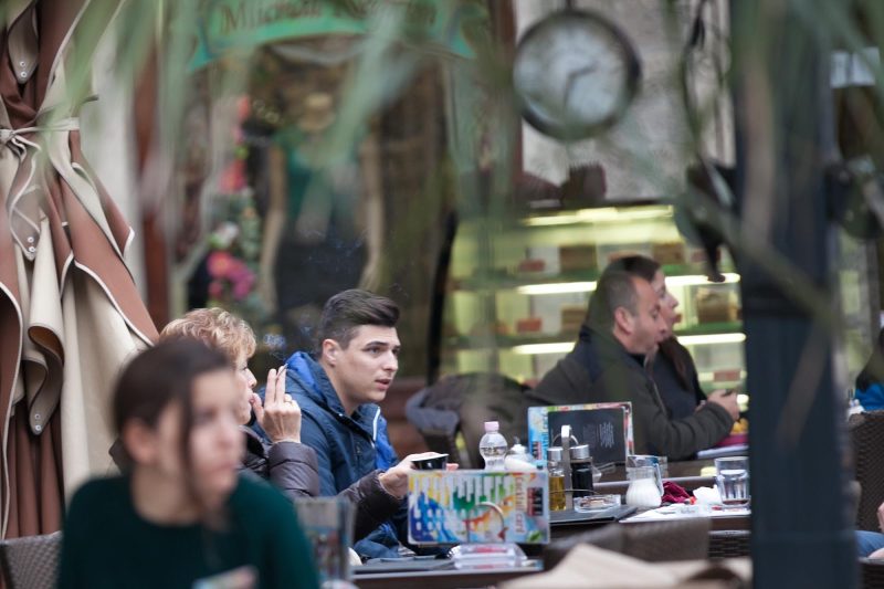 Local patrons in a cafe in Kotor, Montenegro.