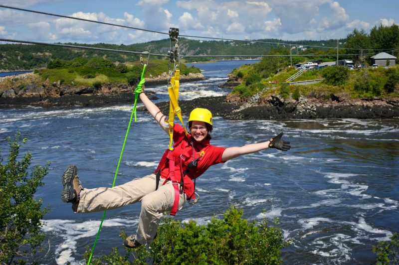 Enjoying a zipline over the St. John River in St. John, New Brunswick, Canada.