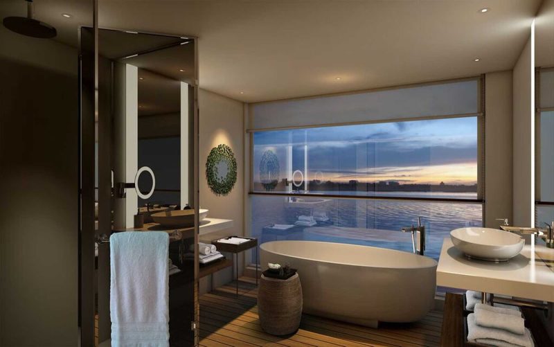 The elegantly appointed bathroom you'll find in staterooms aboard Scenic Spirit.