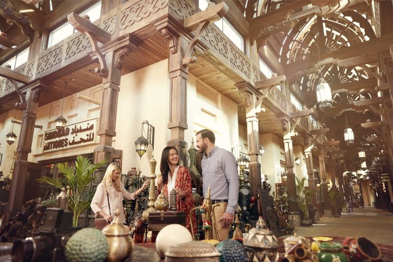 Stroll through the eye-catching Souk Madinat market in Dubai.