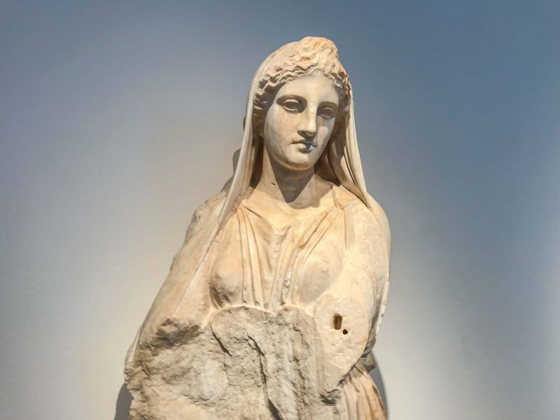Madonna? Not quite. The Greek marble statue Fragment from the Funerary Monument of Nikarete dates to 330 B.C. at the Altes Museum in Berlin.