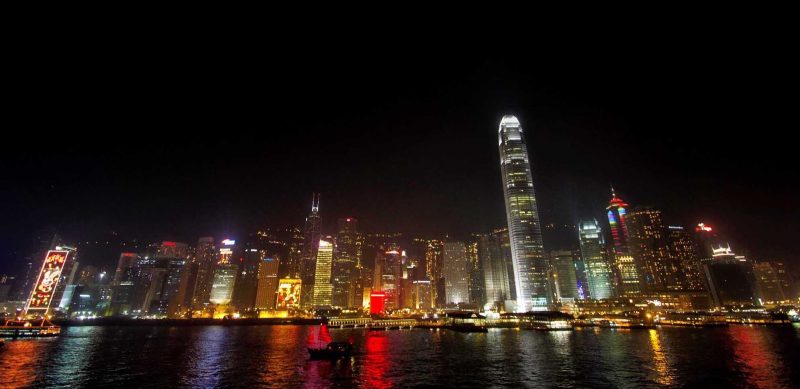The Symphony of Lights in Victoria Harbor, Hong Kong.