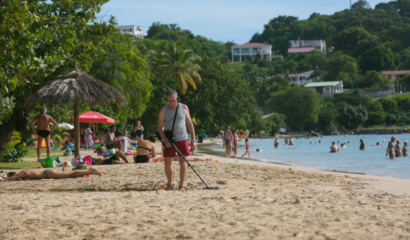 Prospecting along the beach in Le Marin, Martinique.