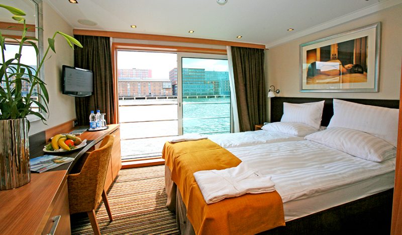 Most staterooms and suites on Avalon Affinity feature French balconies (floor-to-ceiling windows).