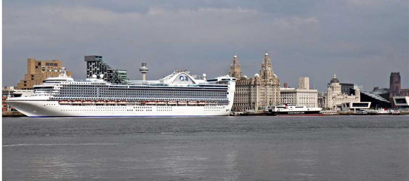 Caribbean Princess at the Cruise Terminal of Liverpool, England. 
