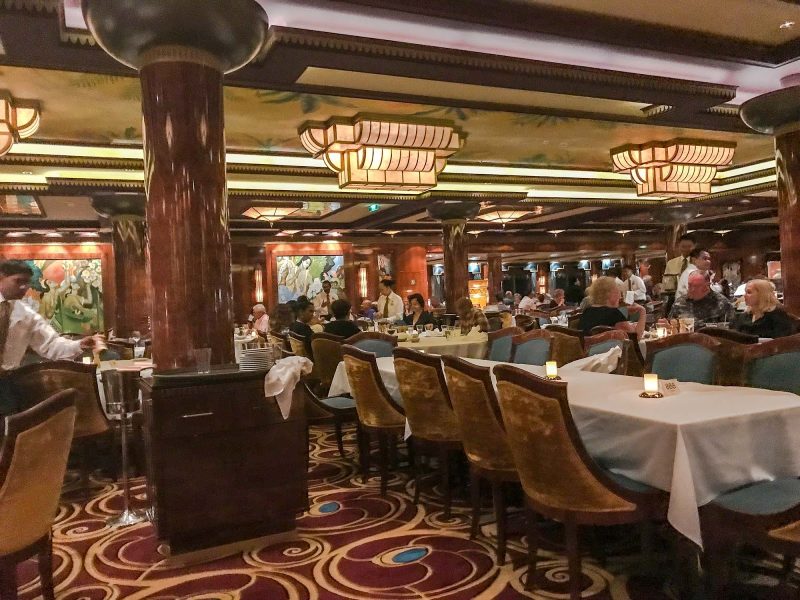 The Grand Pacific dining room during dinner on Norwegian Jade.