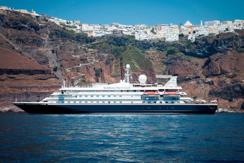 Santorini is the backdrop for a rejuvenating day on a SeaDream cruise.