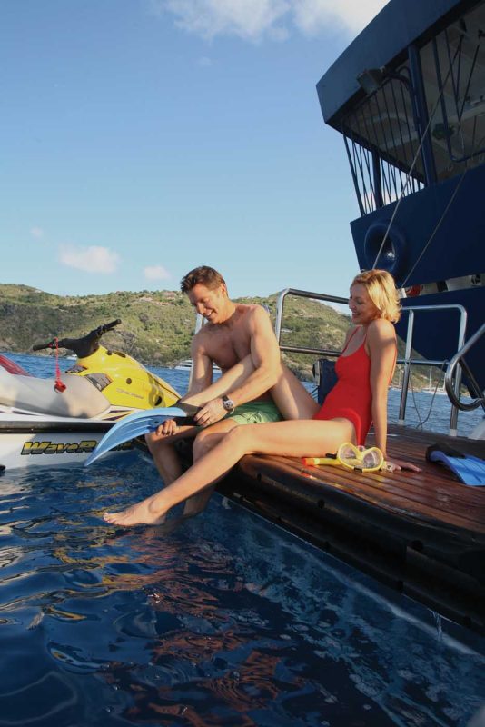 In calm seas, SeaDream yachts lower the water sports deck for snorkeling, jet skis and paddleboard action.