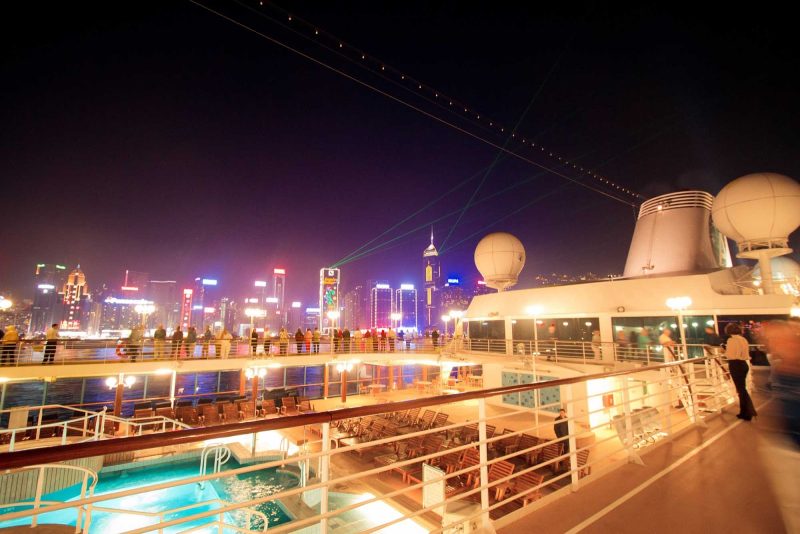 The Symphony of Lights as viewed from Azamara Quest in Victoria Harbor, Hong Kong.
