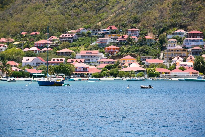 The pretty, classic waterfront of Les Saintes Bay, Guadeloupe.