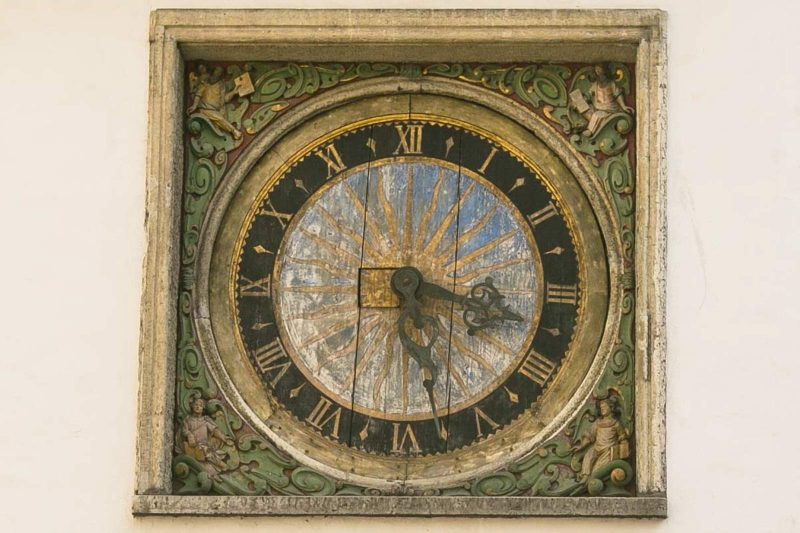 The centuries-old clock on the side of the Church of the Holy Spirit in Tallinn.