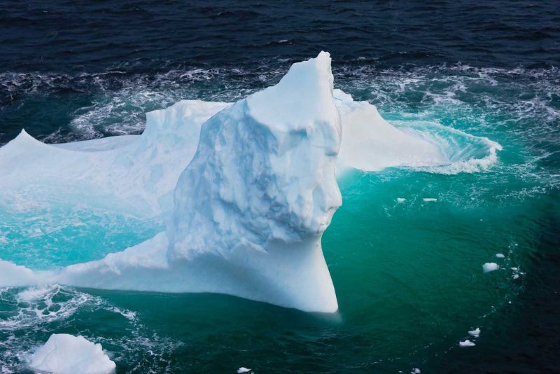 A large iceberg — perhaps with a melted face -- off the coast of Newfoundland and Labrador.