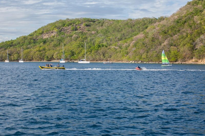 Wind Surf passengers go for a spin in a speedboat in Guadeloupe.