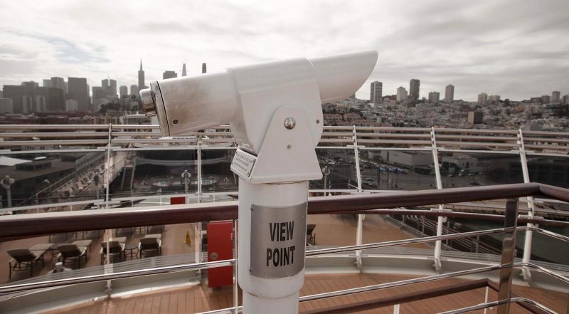The View Point telescope on the deck of Queen Elizabeth offers closeup views of ports of call, including San Francisco.