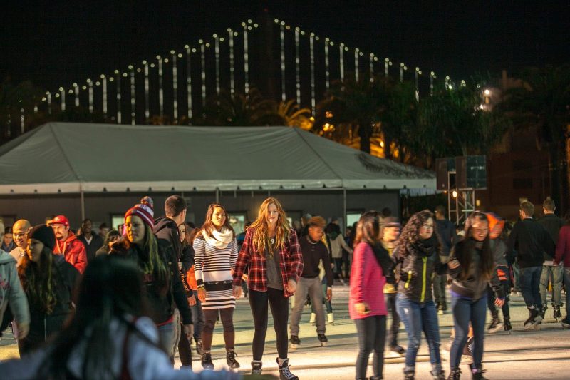 Ice skating at the Holiday Ice Rink at Embarcadero Center in San Francisco.