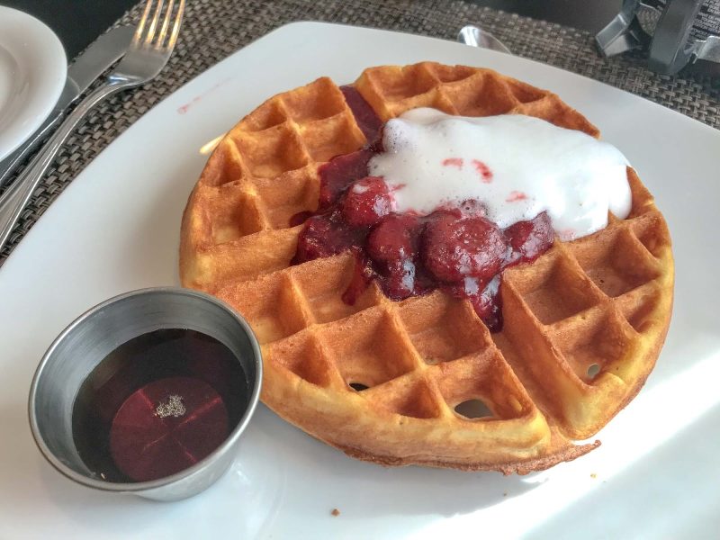 A waffle breakfast at Moderno Churrascaria on Norwegian Jade.