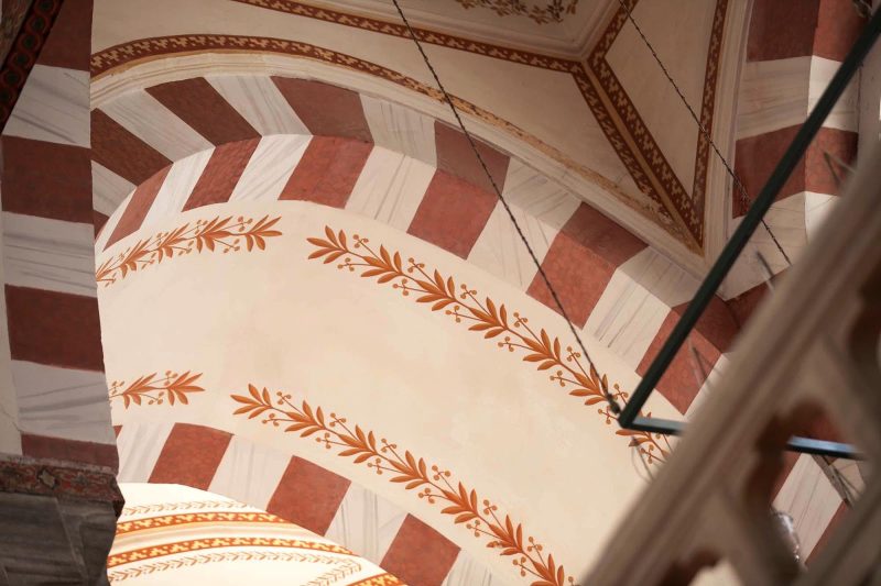 Detail of the intricately decorated Rüstem Pasha Mosque in Istanbul, Turkey.