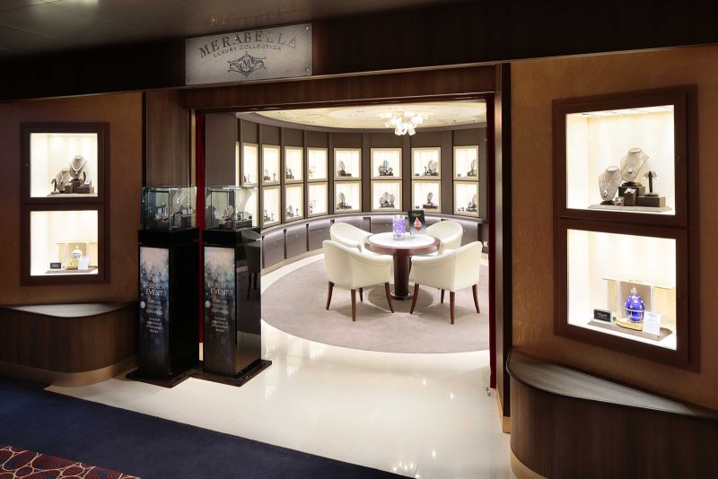Merabella, a luxury jewelry boutique featuring high-end watches and pieces from noted designers on ms Koningsdam.