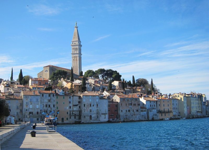 The waterfront of the scenic seaport town of Rovinj, Croatia.