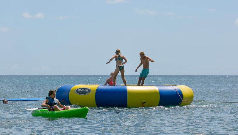 An ocean trampoline that saw lots of action during a Windstar beach barbecue on Pigeon Island, St. Lucia.