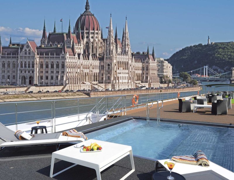 You can enjoy sumptuous views of Budapest on the Danube from the Vitality Pool on Scenic Amber. 