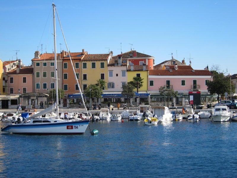 Boats bob in the marina of Rovinj, Croatia.