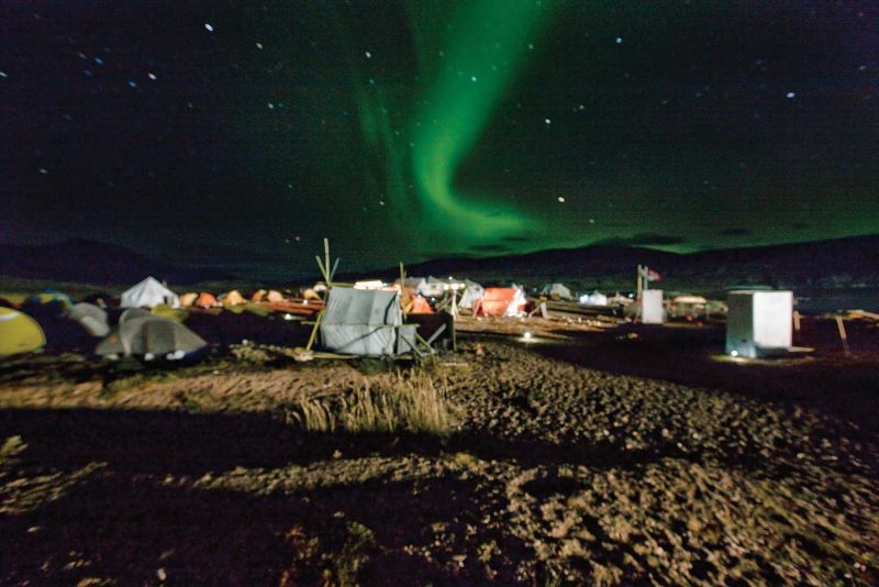 The Northern Lights dance above a base camp at Torngat Mountains National Park in northern Newfoundland and Labrador.