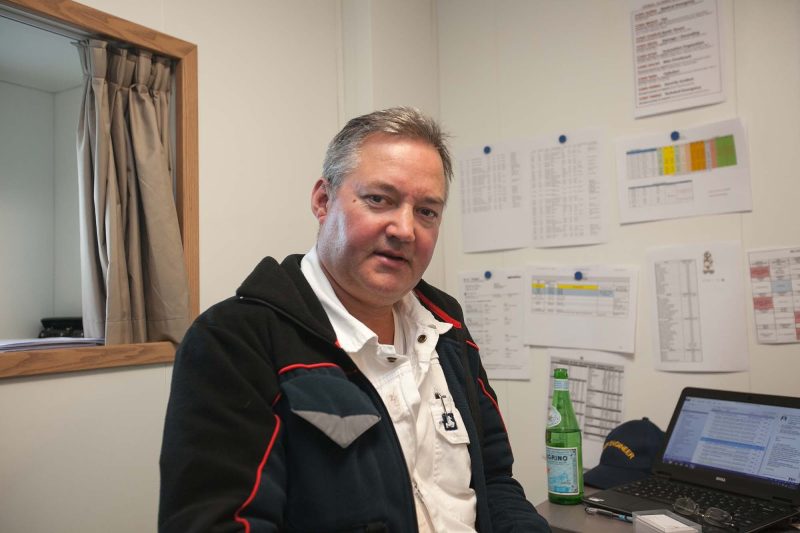 Chief engineer Peter Nilsson in his office in the crew quarters of Viking Star.