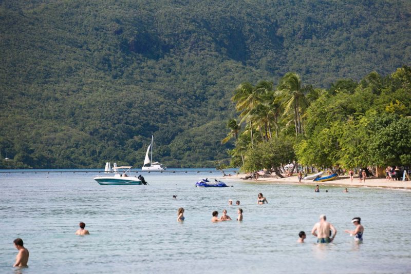 Boats and travelers take advantage of a clear day in Le Marin Lagoon, Martinique.