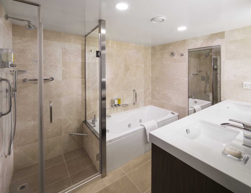 A look at the bathroom of the Neptune Suite (Category SA) on ms Koningsdam.
