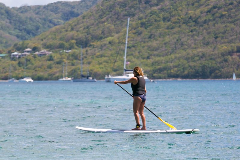 Stand-up paddleboarding on Pigeon Island, St. Lucia.