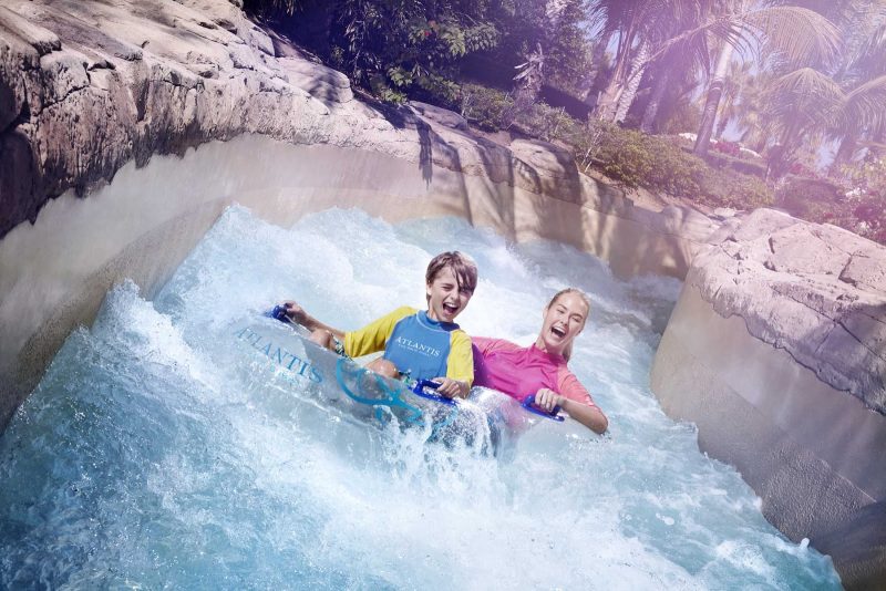 Feel the rush on the slide at Aquaventure Waterpark in Dubai.