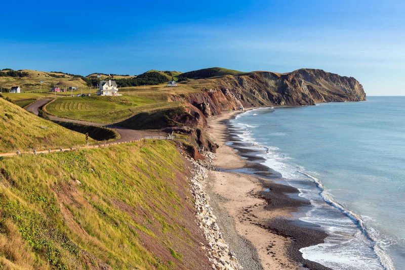 The coastline of  Iles De La Madeleine, or the Magdalen Islands, which sit just north of Prince Edward Island and Nova Scotia in the Gulf of Saint Lawrence, Canada.