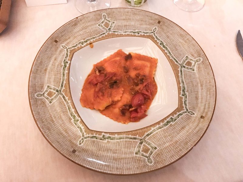 A perfectly prepared entrée, Ravioli di Prosciutto, at La Terrazza on Silver Spirit.