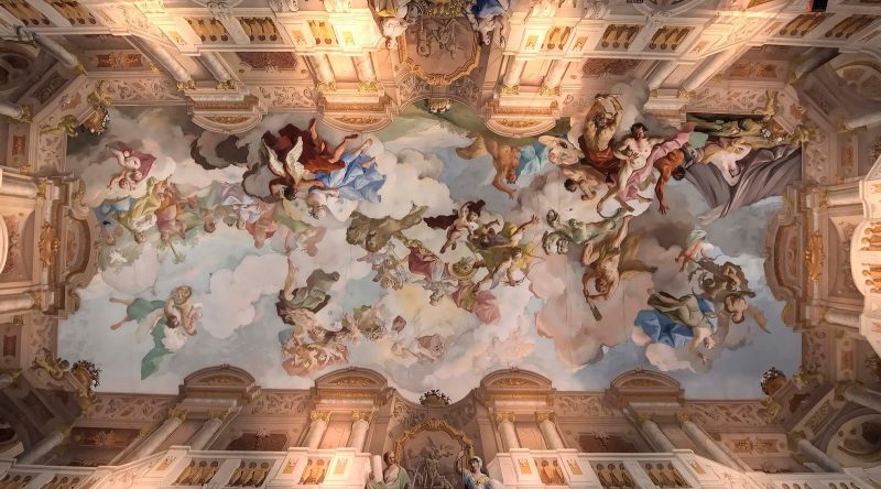 The ceiling of the 15th-century Melk Abbey in Austria. The Benedictine abbey is perched on a rock outcropping above the Danube.