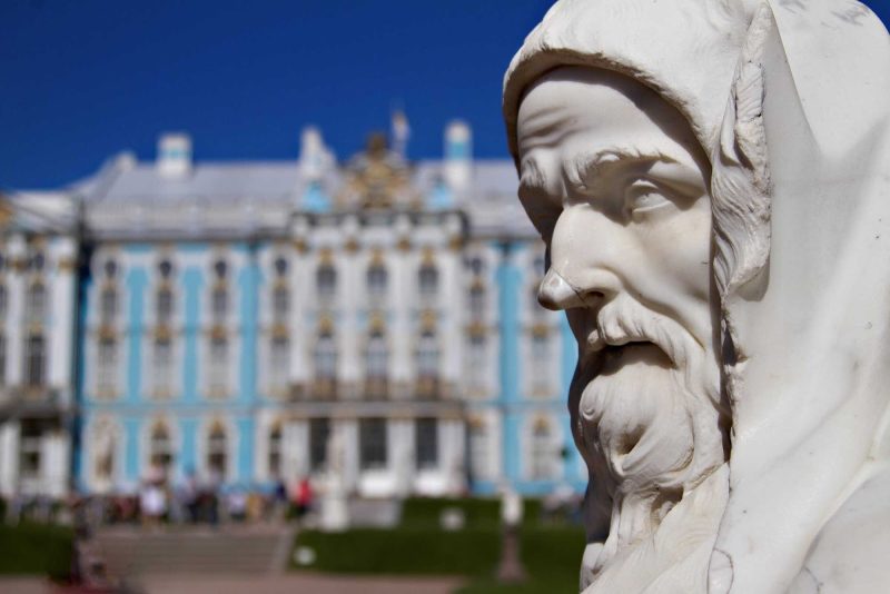 A statue outside of Catherine Palace in Pushkin, Russia.